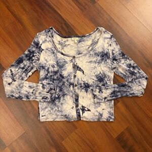 SELF LOVE Tie Dye Long Sleeve Crop Button Up Shirt Women's Size L‎